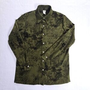Soft Sorroundings Top Long Sleeve Womens Button Up Shirt Stretch‎ Floral Size TL
